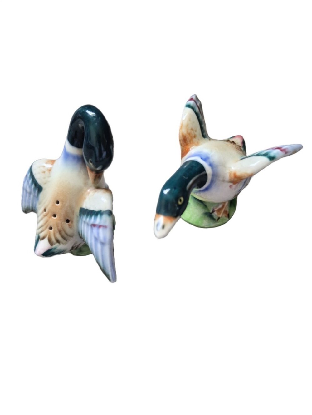 Ucagco  Ceramic Mallard Duck Salt and Pepper Shakers - Green & White